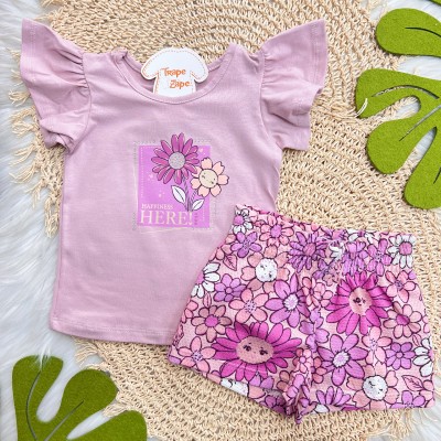 Conj. Blusa Happiness Here e Short Floral - Uva